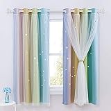 NICETOWN Kinderzimmer Vorhang Mädchen - 2 Stücke H 160 x B 132 cm Sterne Gardinen Kinderzimmer Kurz Doppellagige Verdunklungsvorhänge mit Voile, Regenbogen-2