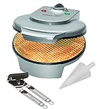 bmf-versand® Waffeleisen für Eiswaffeln - Eiswaffeleisen Hörnchen - Hörncheneisen für Hauchdünne Waffeln - Hörnchenautomat mit Kegel und Dosenöffner 3 in 1 - Backfläche 18 cm