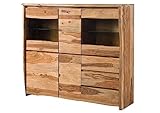 MASSIVMOEBEL24.DE | Pure Sheesham Highboard aus Massivholz #200 | aus Sheeshamholz - Natur, lackiert/sandgestrahlt | 166x48x145 cm | 10 Fächer & 3 Schubladen | Hochkommode, Hochschrank