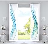 Gardinenbox 2er Set Schiebevorhänge Bedruckt Flächenvorhänge »Izmir« HxB 245x60 cm Welle Blau Microsatin Blickdicht Lichtdurchlässig mit Paneelwagen, 2022400B-2