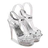 Komfortabel Transparent Sandalen Sexy Peeping Zehen Stilett High Heels Sommer- Metall Knöchelschnalle Plateau Plattform Pumpe glatt Rutschfest Kleid Plus Size Damenschuhe 35-43-Transparent||35