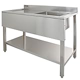 KuKoo Edelstahl Spültisch Waschbecken Spülbecken Spülschrank Gastrospüle Spüle Spülbecken Gastronomie 1 Becken rechts 120cm x 60cm x 90cm 2 x Gratis Abflussstopfen Gastro Küchenspüle Gastronomie