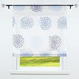 CORLIF Küche Raffrollo mit Tunnelzug Bändchenrollo Voile Gardinen Transparent Vorhänge Kreis-Motiven Modern Blau BxH 80x140cm 1 Stück