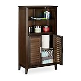 Relaxdays Badezimmerschrank dunkelbraun LAMELL, Badschrank aus Bambus, Telefonschrank, HBT: 92 x 50 x 25,5 cm