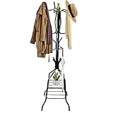 ANAMPION Garderobenständer mit 20 Haken, Stabiler Metall Kleiderständer mit Regalen Garderobe in Baumform, für Kleidung, Hut, Tasche, für Wohnzimmer, Schlafzimmer, Büro(Schwarz)