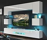 FURNITECH BESTA Möbel Schrankwand Wandschrank Wohnwand Mediawand mit Led Beleuchtung Wohnzimmer (LED weiß, DAN1-17W-HG2 1B)
