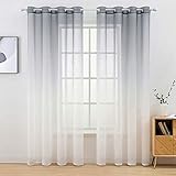 MIULEE Gardinen Transparent Vorhänge Farbverlauf Voile Sheer 2er Set Vorhang mit Ösen Dekoschal Fensterschal für Schlafzimmer und Wohnzimmer 225 cm x 140 cm(H x B) Grau-weiß