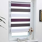 Grandekor Doppelrollo Klemmfix ohne Bohren, Lichtdurchlässig und Verdunkelnd Duo Rollo für Wohnzimmer Küche Büro 60x130 Weiß-Kohle-Lila