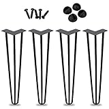 Lospitch Hairpin Legs tischbeine Metall schwarz Tischkufen Haarnadel Tischbein 12 mm, Hairpin Legs aus Stahl, 3-Stange Bein, 30 cm 4 Stück