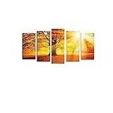 ZIORO Poster Poster & Kunstdruckee 5 Teilige Leinwand Landschaft Rot Ahorn Blatt 5 Leinwand Gemälde Wand Bilder fünf Teile Tafelbilder Wandmalerei Hd Poster Modernes Bild (Kein Rahmen)