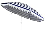Creation Gross blau-weiß gestreifter Sonnenschirm Sonnenschutz UV-Schutz UPF 50+ 180cm aus Aluminium mit Kippfunktion höhenverstellbar Strandschirm Balkonschirm Gartenschirm