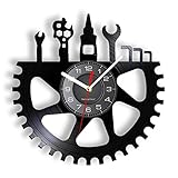 Wanduhr groß Fahrrad-Reparatur-Zahnrad-Logo, Vinyl-Musik-Schallplatten-Wanduhr, Mechaniker, Wohnzimmer-Dekoration, Fahrradladen, Zyklus, lautlos, Quarzuhr, Wanduhr Für Küche, Wohnzimmer, Schlafzimmer