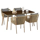 CARO-Möbel Gartenmöbel Set Capo mit 1 Esstisch und 4 Stühlen, Gestell aus Alu in beige, Seilbespannung in beige, inkl. Sitzkissen und Rückenpolster in grau