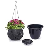 Moollyfox Blumenampel Außen, Ø 25cm Blumentopf Hängend mit Rostfrei Ketten, Hängeampeln Outdoor Kunststoff für Draußen, Hängeblumentöpfe mit Ablaufloch, Hängeampeln für Außen Innen Decken Pflanzen