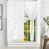 choicehot Weiß Hohle Häkeln Blumen Bistrogardine Landhausstil Quaste Vorhänge Atmungsaktive Baumwolle Schlaufenschal Wohnzimmer Gardinen für Kleine Fenster 1 Paar (L150 x B70 cm,)