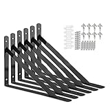 Regalhalterung 250 X 160 mm, 6 Stück Regalwinkel Schwarz Metall 10 Inch, 90 Grad Regalträger, Regalträger für Wandmontage und Gipskarton, Tragkraft 50 kg
