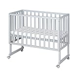 roba Stuben- und Beistellbett safe asleep® 3 in 1-45 x 90 cm - Höhenverstellbar - Komplettes Anstellbett mit Matratze + Canvas Barriere - Bett Set für Babys - Holz taupe/grau