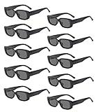 Long Keeper 10 Paar Vintage Rechteckige Sonnenbrille für Damen Herren, 90er Eckige Sonnenbrille Schwarz Party Rave Mode Retro Brille