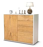 Stil.Zeit Sideboard Celestina/Korpus Weiss matt/Front Holz-Design Eiche (92x79x35cm) Push-to-Open Technik & Leichtlaufschienen