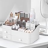 CIOUYAOS Großer Make Up Organizer, Schminktisch Kosmetik Organizer mit Schublade , Badezimmer Frisiertisch Büro Bathroom Schreibtisch Weiße Aufbewahrung Box für Schmink Skincare Schminkpinsel