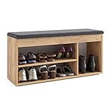 KOMTO Schuhschrank mit Sitzbank Flur - Schuhregal Bank mit Stauraum Schuhbank mit Sitzfläche | Garderobenbank Honig Eiche Sofia 100 x 48 x 32 cm