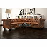 Susany Chesterfield Ecksofa 5-Sitzer Chesterfield Sofa Loungesofa Polstersofa Sofagarnitur Vintage Couch Bürosofa Polstermöbel Stilsofa Couchgarnitur Polstersofa Kunstledersofa Kunstleder Braun