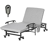 HOMCOM Klappbett Gästebett Reisebett mit Fernbedienung Sessel Gästeliege mit Rollen verstellbare Fußstütze und Rücklehne inkl. Netzadapter Stahl Grau+Schwarz 190 x 76 x 33 cm