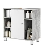 FirFurd Waschbeckenunterschrank grau 60cm breit Badezimmerschrank mit weißer Tür und 5 Fächern, 60x30x60cm