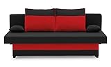 BETTSO -Sofa mit Schlaffunktion und Bettkasten, Couch für Wohnzimmer, Schlafsofa Federkern Sofagarnitur Polstersofa Wohnlandschaft mit Bettfunktion-GLO (Schwarz+Rot (Haiti 17+18) 1)