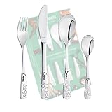 Kinderbesteck mit Namensgravur/Motiv 'Waldfreunde' / 4-teilig (alle 4 mit Name graviert) / aus Edelstahl/Gravur in ansprechender Schrift