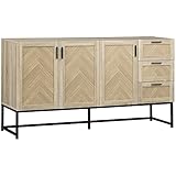 HOMCOM Sideboard Küchenschrank Aufbewahrungsschrank mit 3 Schränke, verstellbarem Ablage und 3 Schubladen Industrie-Design mit Anti-Kipp Schutz Spanplatte Natur 156 x 43,5 x 85 cm