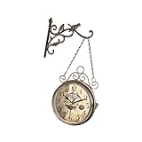 Artibetter Doppelseitige Vintage-Wanduhr Büro-Decor-Uhr Für Büro Retro-Dekor Outdoor-Uhr Wand-Pflanzenaufhänger Vintage-Industrie-Wanduhr Eisen-Heim-Hängeuhr Schmiedeuhr