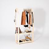 Sweet Home FROM WOOD Kinder garderobe, Montessori garderobe, Kkleiderhaken kinder, Kleiderständer, Kinder-Garderobe mit Staufach, Garderobenständer, Kleiderständer für Kinderzimmer (Kiefernholz)