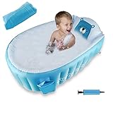 Aufblasbare Babybadewanne, AolKee Tragbare Aufblasbare Badewanne Faltbar, Planschbecken baby, Schwimmbad kinder, wiederverwendbare weiche Reise-Babybadewanne (für 0-5 Jahre) + Luftpumpe, blau