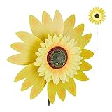 Relaxdays Windrad Blume, Deko Sonnenblume, für Kinder, für Balkon, Terrasse und Garten, Gartenstecker, 70 cm hoch, gelb