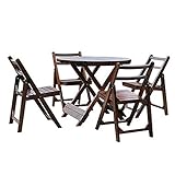 TOTLAC Gartenmöbel-Set aus Holz, klappbarer Terrassentisch mit 4 Sitzen und klappbarer Sessel, ideal für das Leben im Freien und Essen, 5-teiliger Garten-Klapptisch