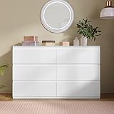 TVIAOH Schubladenkommode Kommode mit 6 Schubladen und LED-Spiegel, Kommode Schlafzimmer Schubladenschrank, Highboard Weiss Sideboard für Schlafzimmer & alle Wohnräume, Weiß - B130/T40 /H88cm