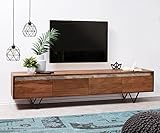 DELIFE TV-Board Stonegrace Akazie Braun Schiefer 200 cm 4 Schubladen V-Fuß Schwarz Lowboard