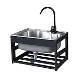 Wandmontierte Küchenspüle aus Edelstahl, Einzelbecken-Küchenspüle, tragbare Handwaschstation für die Wäscherei, für den Innen- und Außenbereich, Garage, Waschküche/Hauswirtschaftsraum, Restaurant (Co