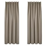 Deconovo Gardinen Blickdicht Vorhang Kräuselband Vorhänge Kälteschutz Verdunkelung Schlafzimmer, 175x140cm(HöhexBreite), Taupe, 2er Set
