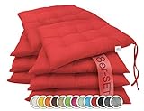 ZOLLNER 8er-Set Stuhlkissen mit Bändern, 40x40 cm, rot