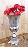 MichaelNoll Vase Blumenvase Gefäß Pokalvase Dekovase Aluminium Silber Groß - für Kunstblumen und Pampasgras - 49 cm