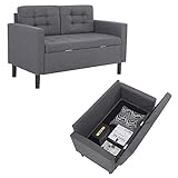 Mingone Sofa 2 Sitzer Sofa Couch Sessel Sofa mit Lehne mit Stauraum und Abnehmbarem Pull-Point Modern Design Kissen Leinen Loungesofa Dunkelgrau