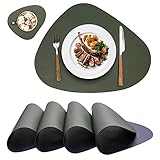 Platzsets Abwaschbar Rund 4er Set,Tischsets Abwaschbar Rund,Platzdeckchen Abwaschbar Kunststoff Rund,Tischsets rutschfest Lederoptik Satz von 4 Platzsets(41x32cm)+4 Untersetzer(Grün&Blau)