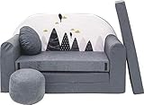 Pro Cosmo Kindersofa Bettfunktion 3in1 Sofa + Gratis Polsterhocker und Kissen Kindermöbel Set - AX2