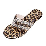 UIFLQXX Flache Sandalen Sandalen Leopard für Frauen Flops Schuhe Flache Damen Hausschuhe Outdoor Kristall Flip Hausschuhe Damen Sandalen Damen Sandalen, -braun-, 40 EU