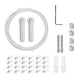 Wealrit Gardinenstangen-Set zur Wandmontage, mit 24 hängenden Clips, 40 cm, Edelstahl, zum Aufhängen, Wäscheleine, Draht (weiß)