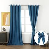 ILUOGUDU Samtvorhänge, 183 cm, Meeresblau, Elegante Wohnkultur, Raumverdunkelungsvorhänge, wärmeisolierte Samtvorhänge für Wohnzimmer/französischer Landhausstil, B 132 x L 183 cm, 2 Paneele