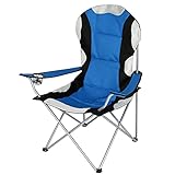 Edaygo Campingstuhl Faltbar, Klappstuhl Gartenstuhl, Gepolstert, mit Getränkehalter & Tasche, Belastbarkeit 100 kg, 88 x 63 x 104 cm, Blau-Schwarz-Grau