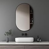 Boromal Spiegel Schwarz Oval 80x50cm Wandspiegel Schwarz Ovaler Spiegel mit Metallrahmen Badezimmer Spiegel Schminkspiegel Dekorative Spiegel Bad für Badezimmer Wohnzimmer Schlafzimmer Gäste WC